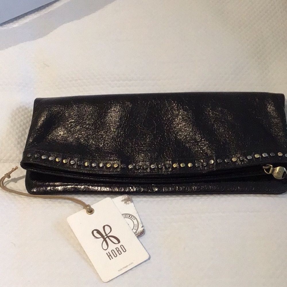 NWOT black leather clutch